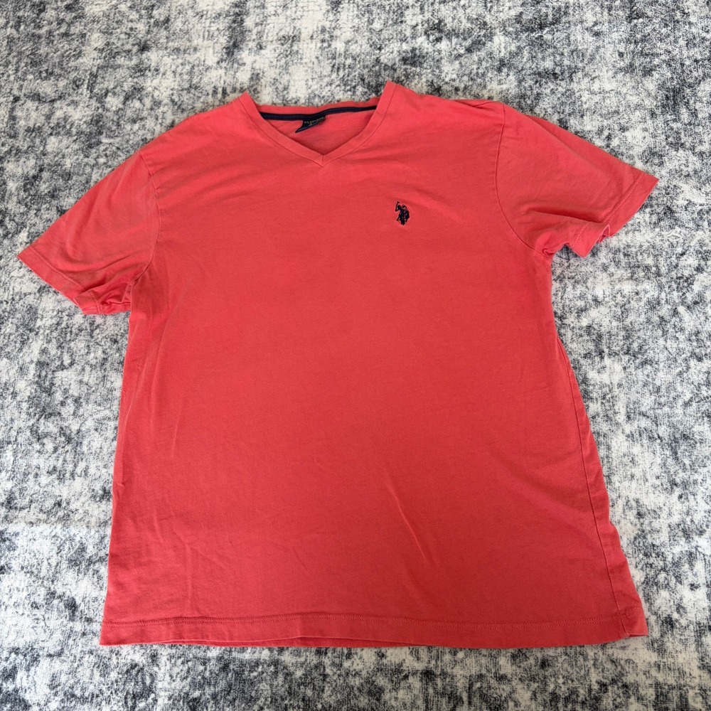 U.S. Polo Assn.‎ V-Neck T-Shirt Mens Small Coral Red Short Sleeve 11390304